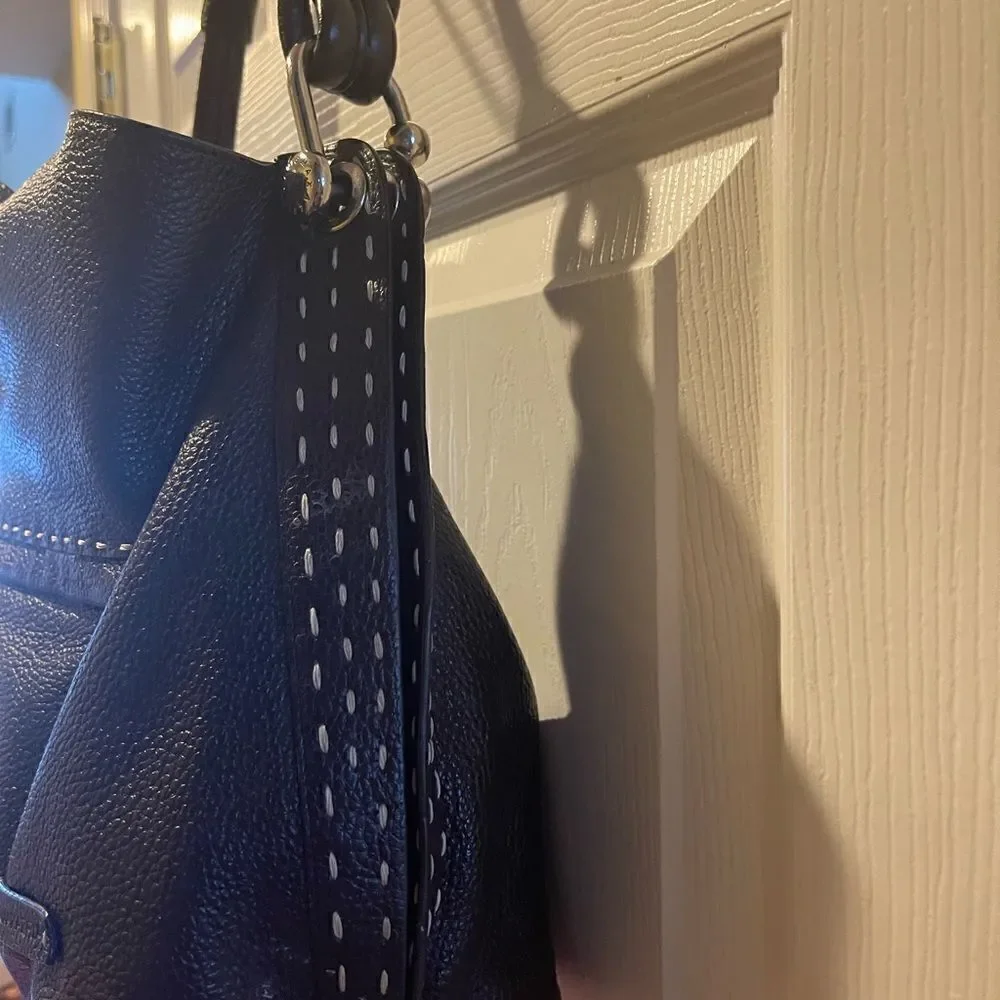 BCBGMAXAZRIA Hobo Leather dark Brown Bag Stitching accent,silver tone hardwares